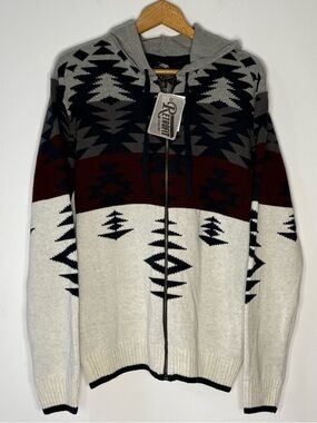 Retrofit Men's Zip Hoodie Sweater in Cream, Black, Gray & Brown